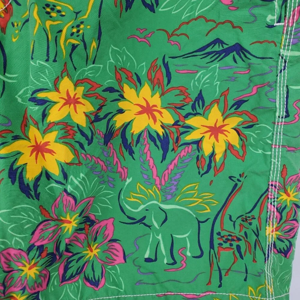 Polo by Ralph Lauren Green Aloha Safari Print‎ Swim Trunk Board Shorts Size XL